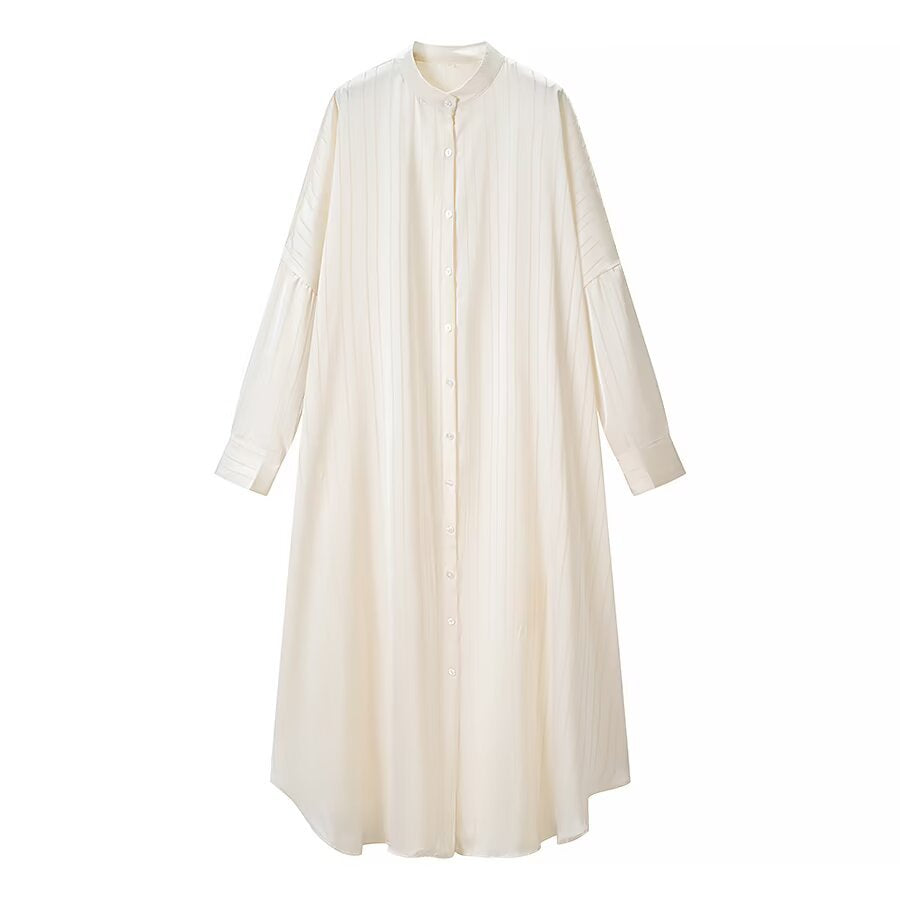 Damen Oversize Hemdblusenkleid mit durchgehender Knopfleiste und weite Plissee-Hose im Lounge-Set Shop Nory