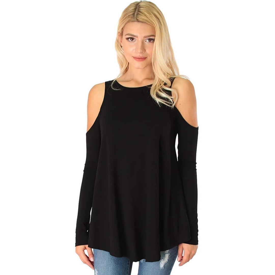 Damen Langarmhemd mit Cut-Out-Schultern und fließender A-Linien-Silhouette Shop Nory