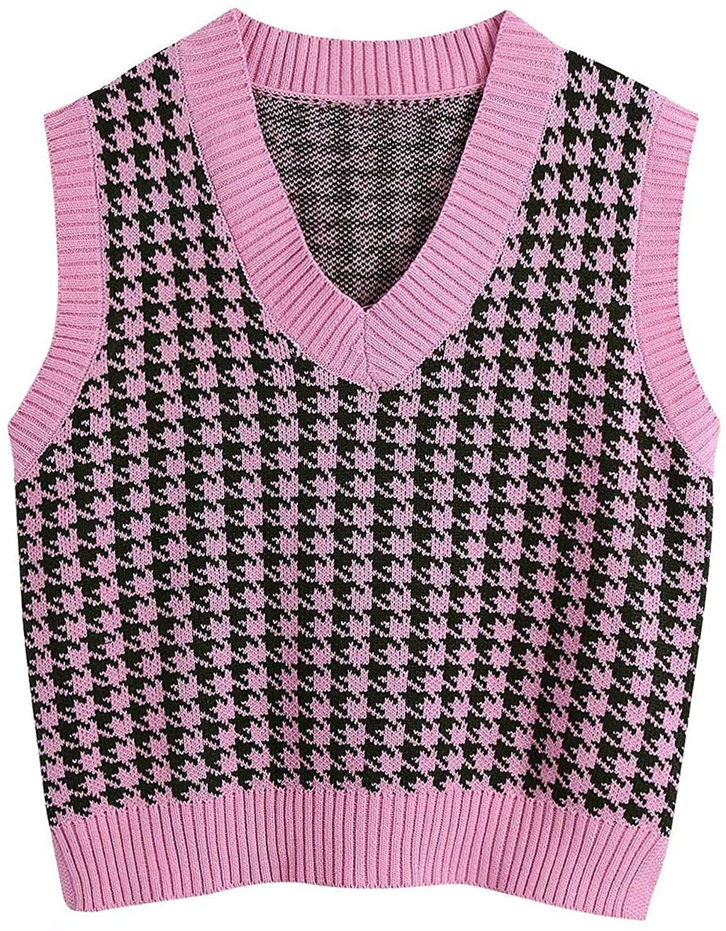 Damen ärmellose Strickweste mit modernem Hahnentrittmuster