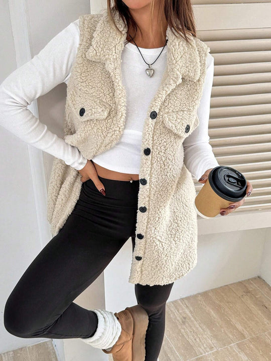 Damen Teddy-Weste mit Taschen