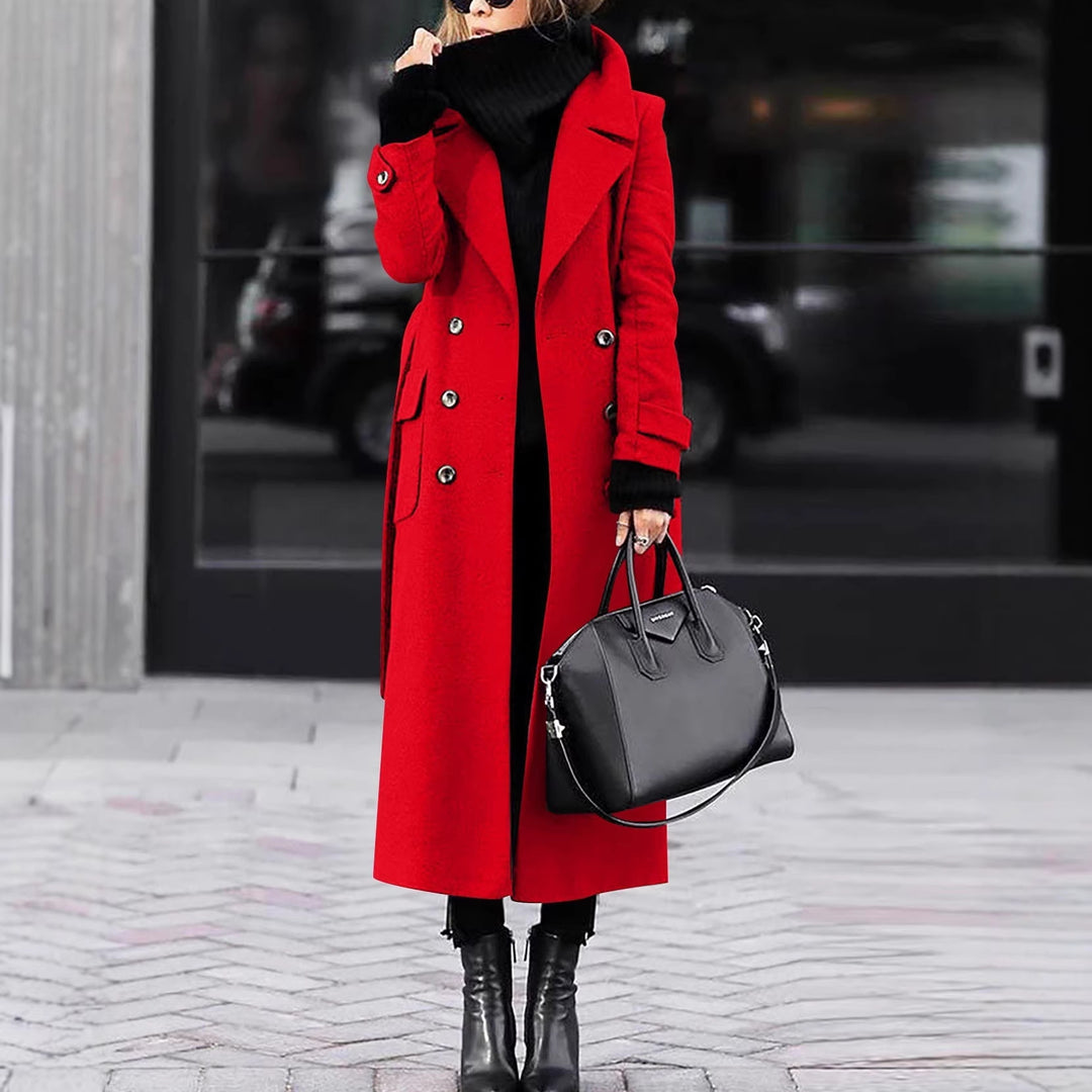Damen nan eleganter Maxi-Wollmixmantel mit doppelreihiger Knopfleiste, weitem Reverskragen und aufgesetzten Taschenklappen Shop Nory