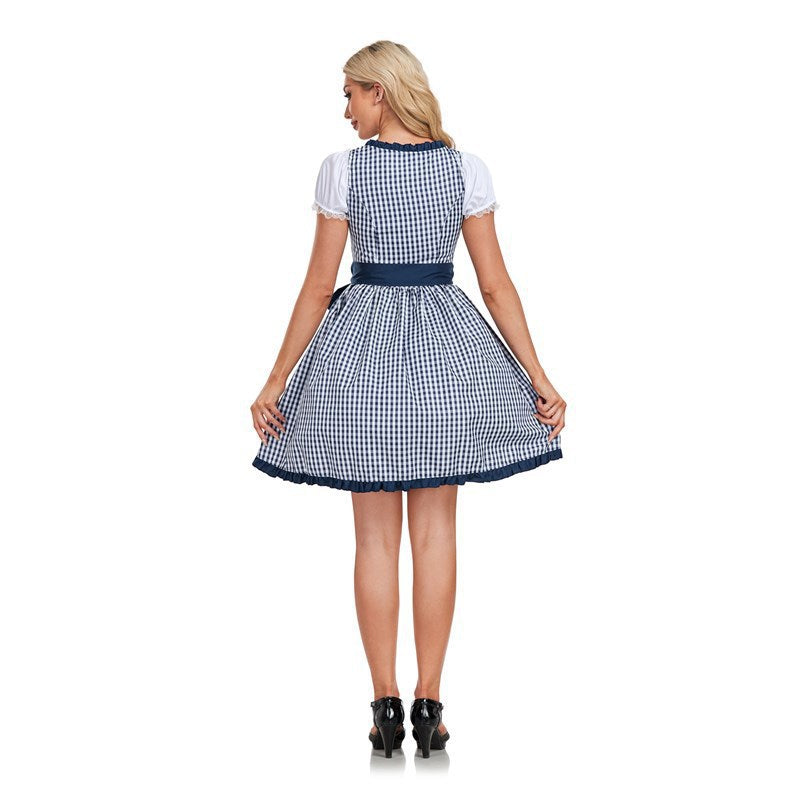 Damen nan kurzes traditionelles Dirndlkleid mit Schnürung, Puffärmeln und Schleifenschürze Shop Nory