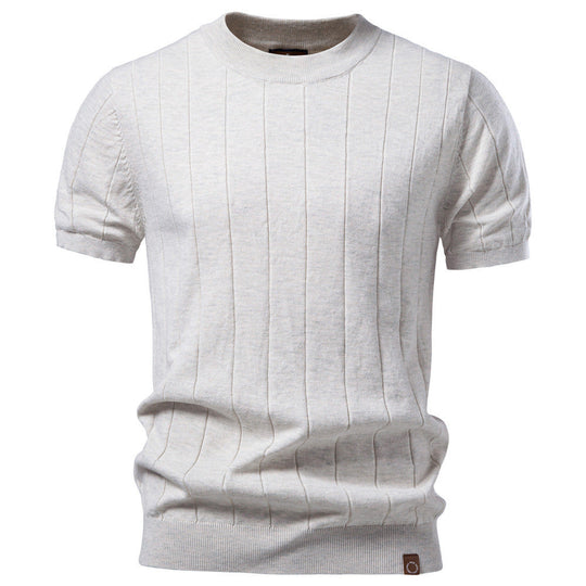 Herren nan leichter Kurzarm-Strickpullover mit feiner Rippenstruktur und Rundhalsausschnitt