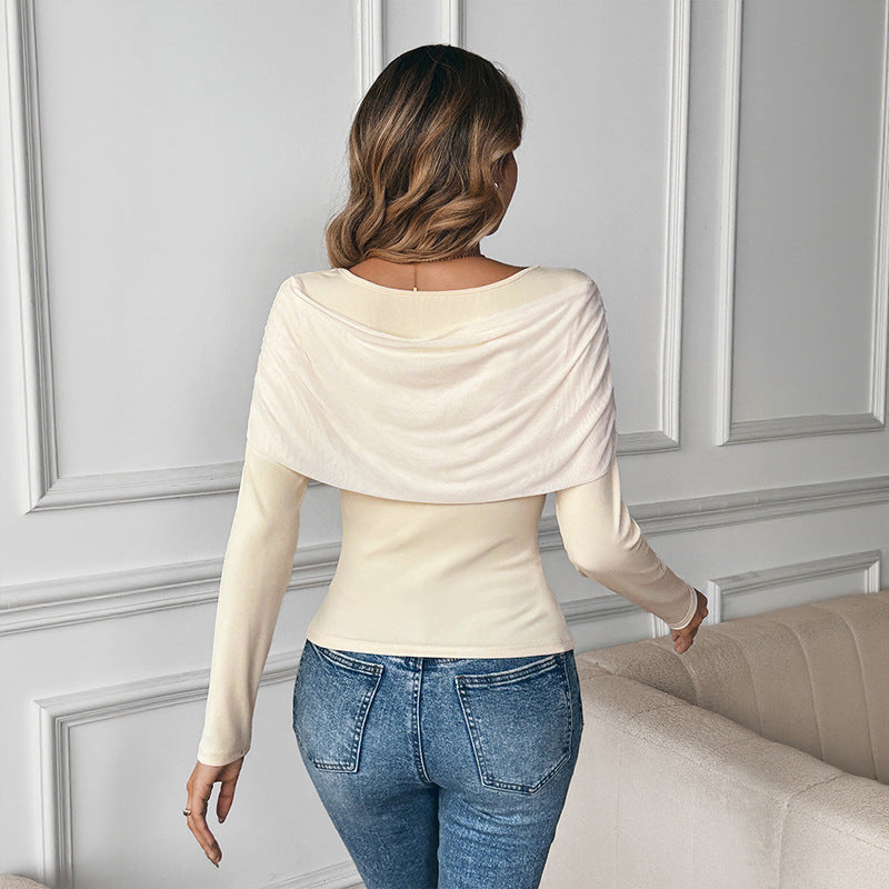 Damen Langarm-Top mit asymmetrischem Capelet und Knoten-Drapé Shop Nory