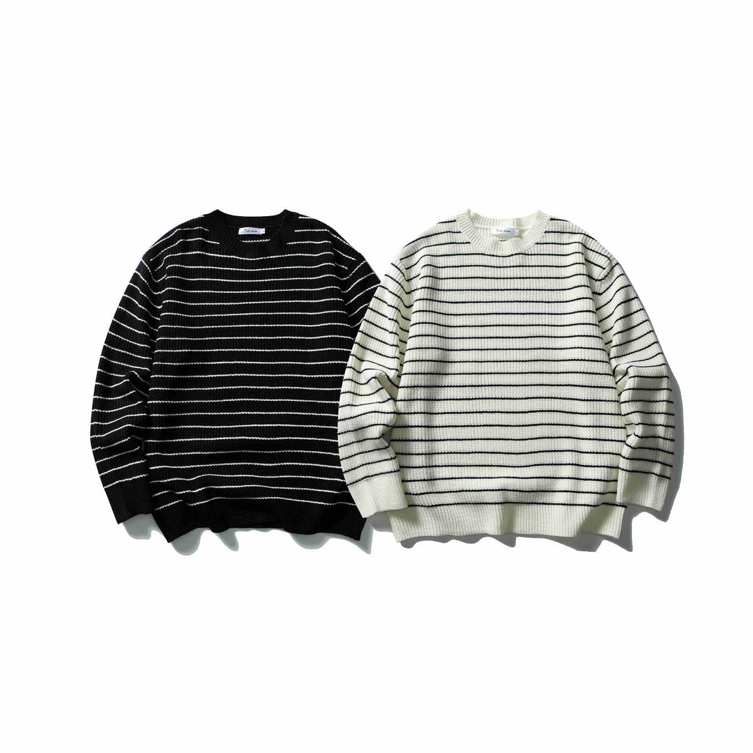 Unisex Gestreifter Strickpullover im Breton‑Look mit grober Rippstruktur und Rundhalsausschnitt Shop Nory