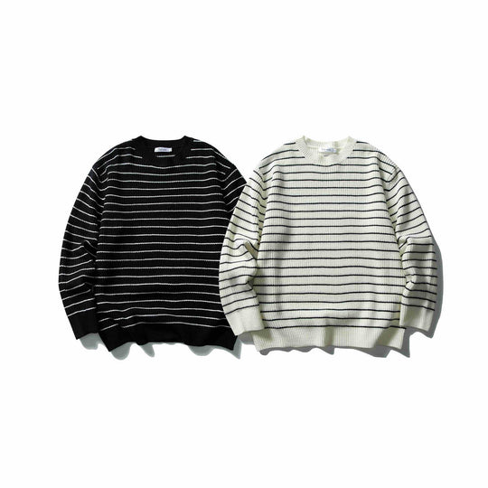 Unisex Gestreifter Strickpullover im Breton‑Look mit grober Rippstruktur und Rundhalsausschnitt Shop Nory
