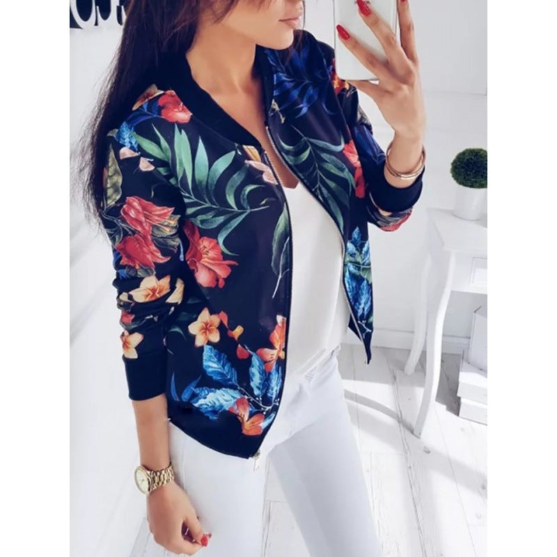 Damen Blousonjacke mit floralem Allover-Print, Reißverschluss und Rippbündchen Shop Nory