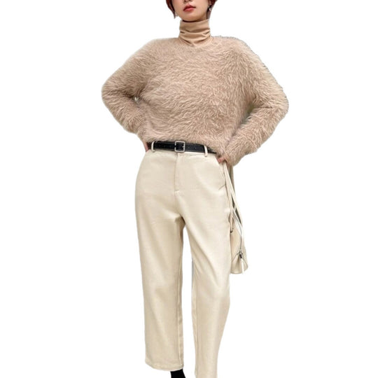 Damen Lang geschnittener Kuschel-Feinstrickpullover mit weichem Flormix, Rundhalsausschnitt und legerer Silhouette Shop Nory