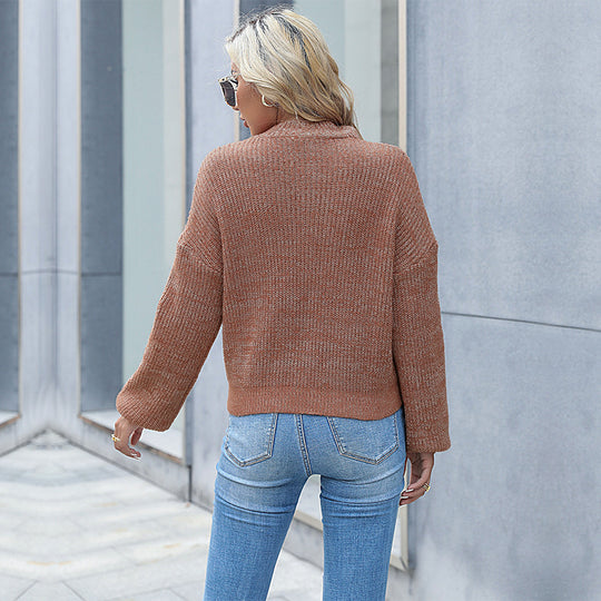 Damen Lässiger Strickpullover mit Polokragen, Knopfblende und überschnittener Schulter Shop Nory