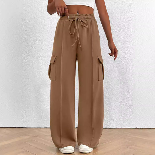 Damen Weite Cargo-Loungehose mit Tunnelzugbund und aufgesetzten Pattentaschen Shop Nory