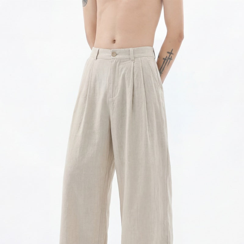 Herren weite Leinenhose mit hoher Bundfalte und lässigem Schnitt Shop Nory