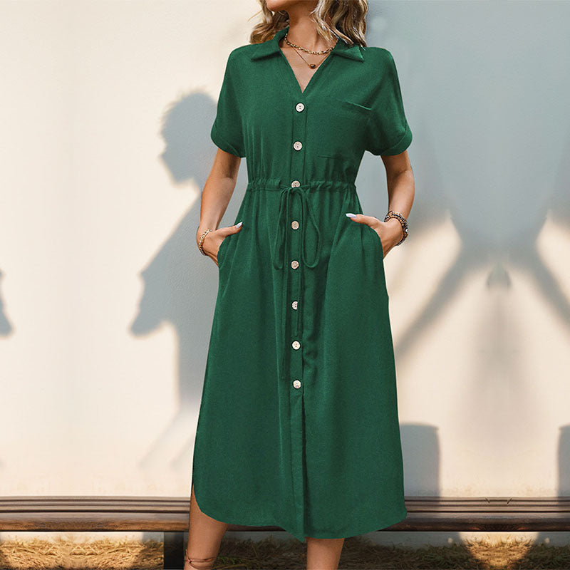 Damen Langarm Hemdblusenkleid mit Taillengürtel Shop Nory