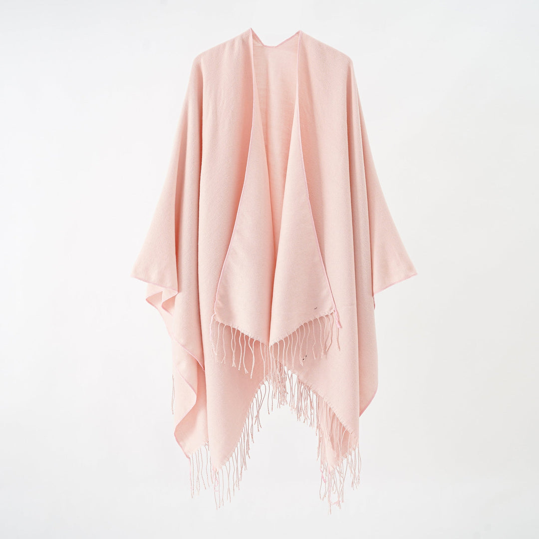 Damen Modischer Fransen-Poncho Aus Weichem Material mit Luxuriösem Fall