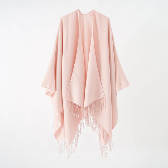 Damen Modischer Fransen-Poncho Aus Weichem Material mit Luxuriösem Fall