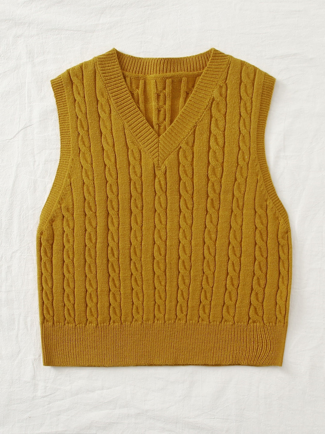 Damen Gestrickte ärmellose Zopfmuster-Pulloverweste mit V-Ausschnitt Shop Nory