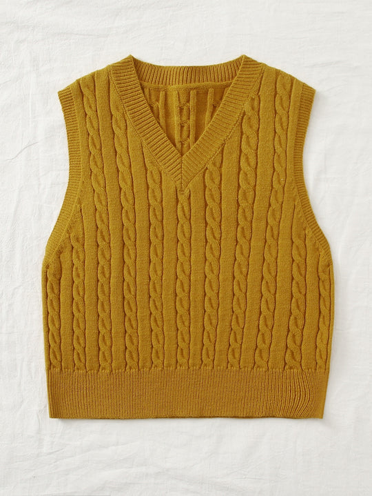 Damen Gestrickte ärmellose Zopfmuster-Pulloverweste mit V-Ausschnitt Shop Nory