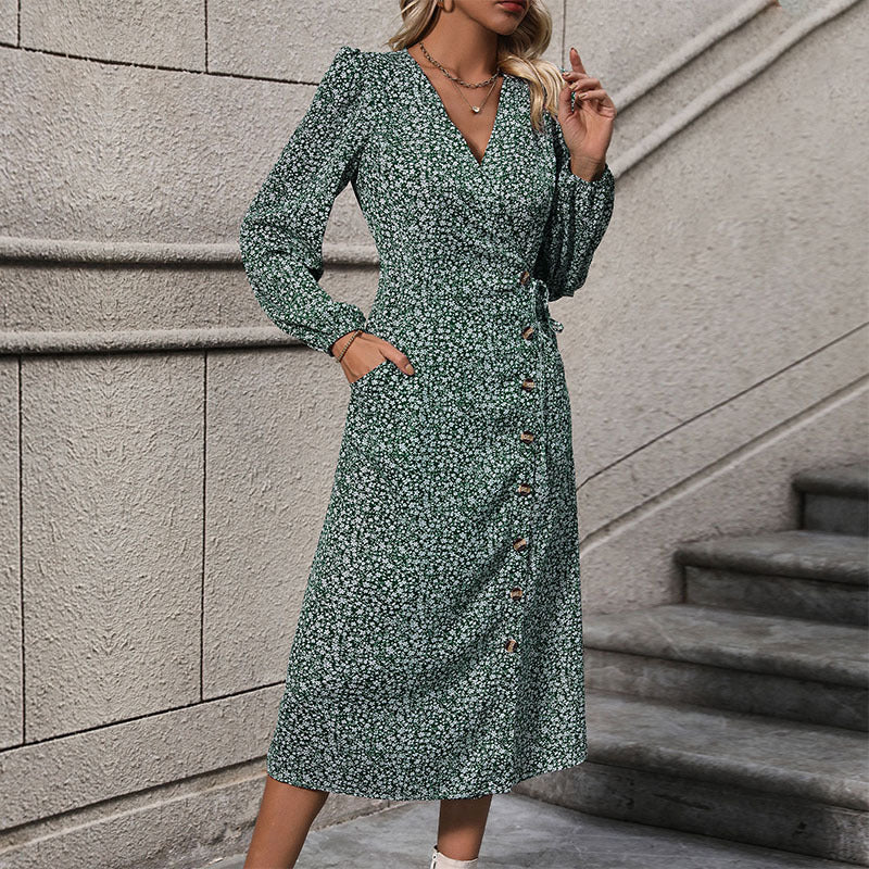 Damen Florales Wickel-Midikleid mit asymmetrischer Knopfleiste und geraffter Taille Shop Nory
