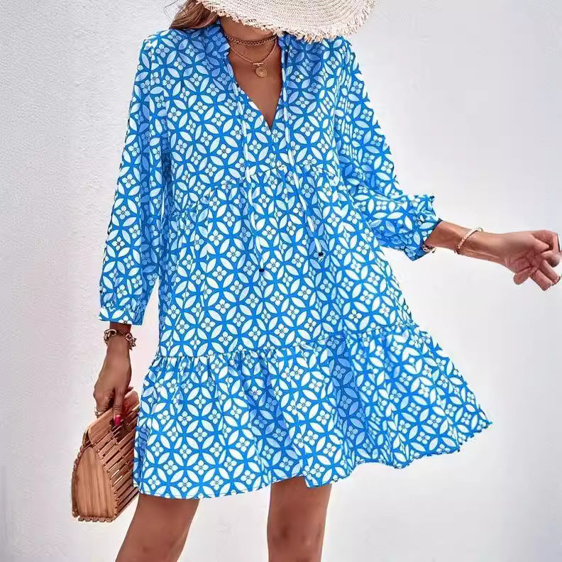 Damen Boho-Style Sommerkleid mit fließendem Schnitt und Rüschendetails Shopnory