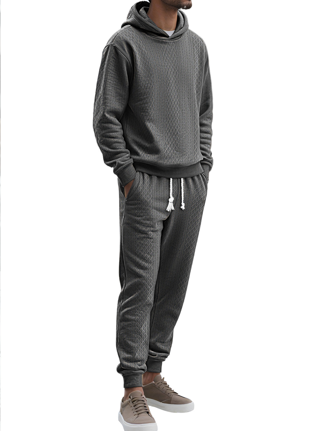 Herren Strukturierter Lounge-Set mit Kapuzenpullover und Jogginghose Shop Nory