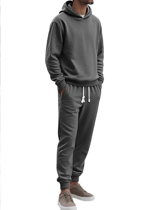 Herren Strukturierter Lounge-Set mit Kapuzenpullover und Jogginghose Shop Nory