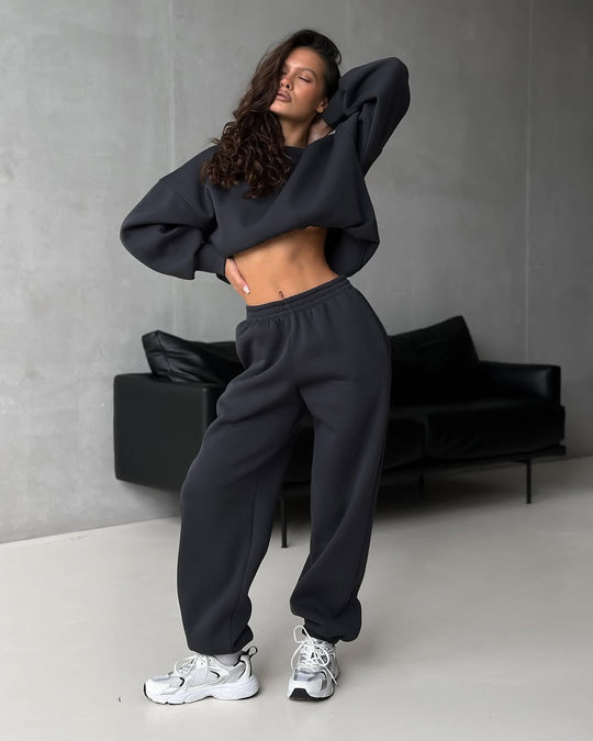 Damen lässiger Sport-Loungewear-Anzug mit crop Schnitt und weitem Bein