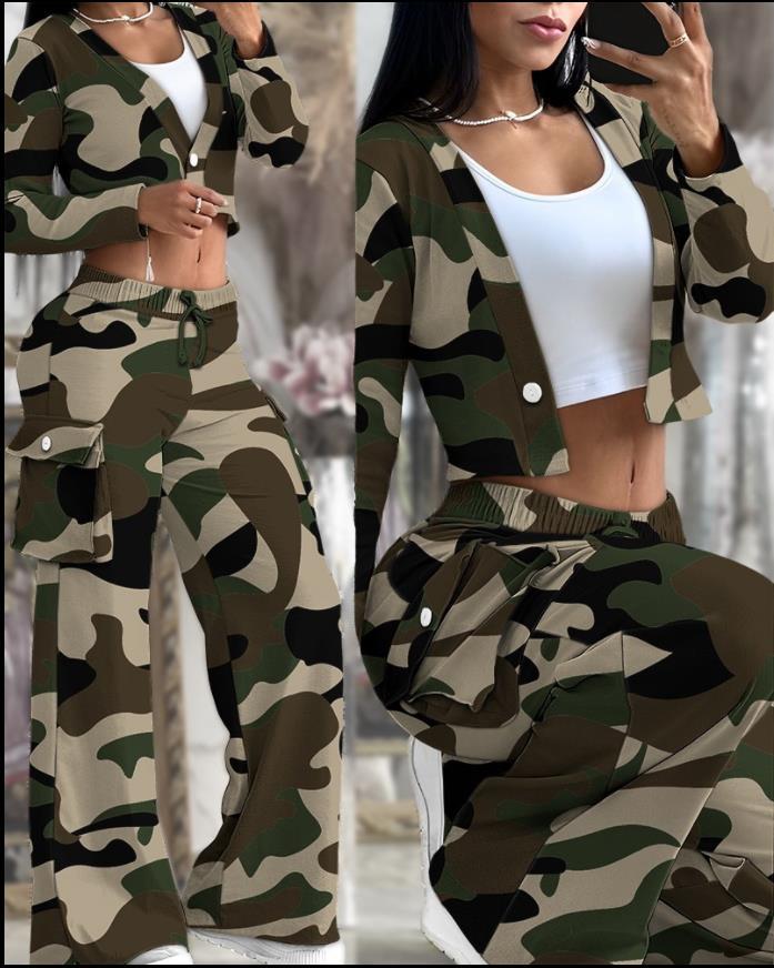Damen Lounge-Set mit weicher Cargo-Sweathose mit weitem Bein und Cropped-Cardigan Shop Nory