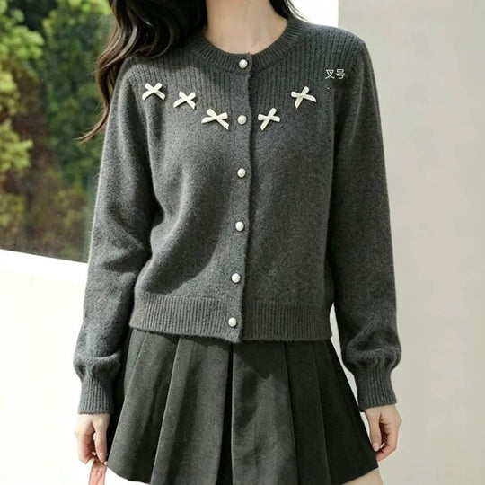 Damen Flauschiger Strickcardigan mit Perlen-Details Shop Nory