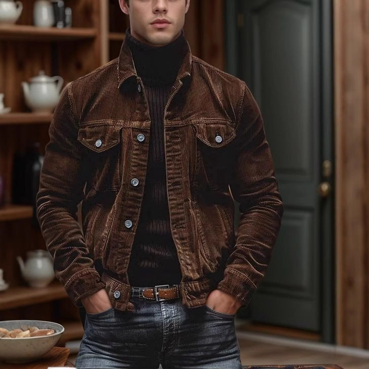 Herren Cordjacke im klassischen Design mit praktischen Brusttaschen und Knopfdetails