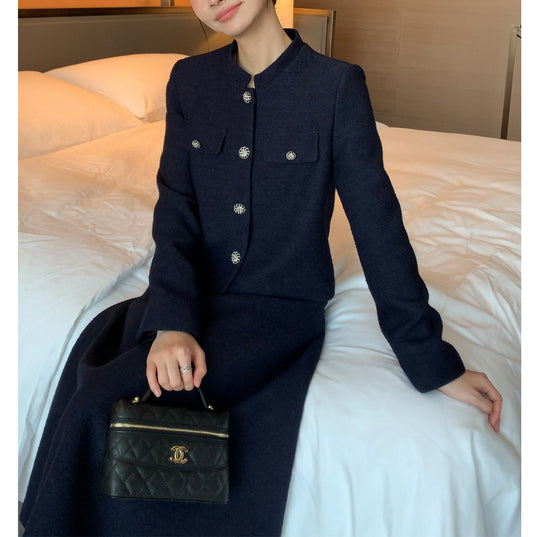 Damen Elegante Tweedjacke mit goldenen Knöpfen Shop Nory