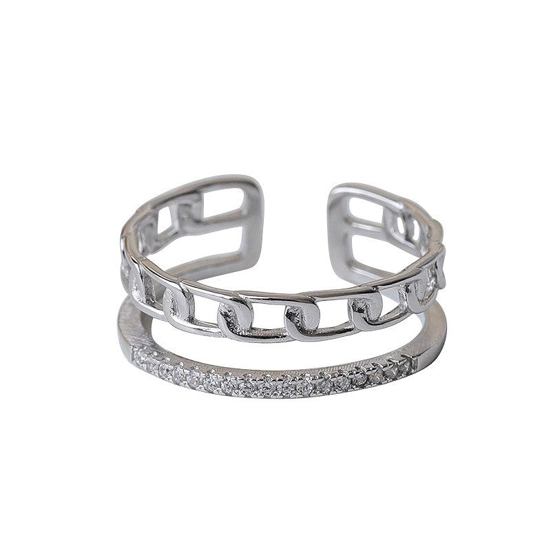Damen Offener Ring mit funkelndem Zirkonia und modernem Kettendesign Shop Nory