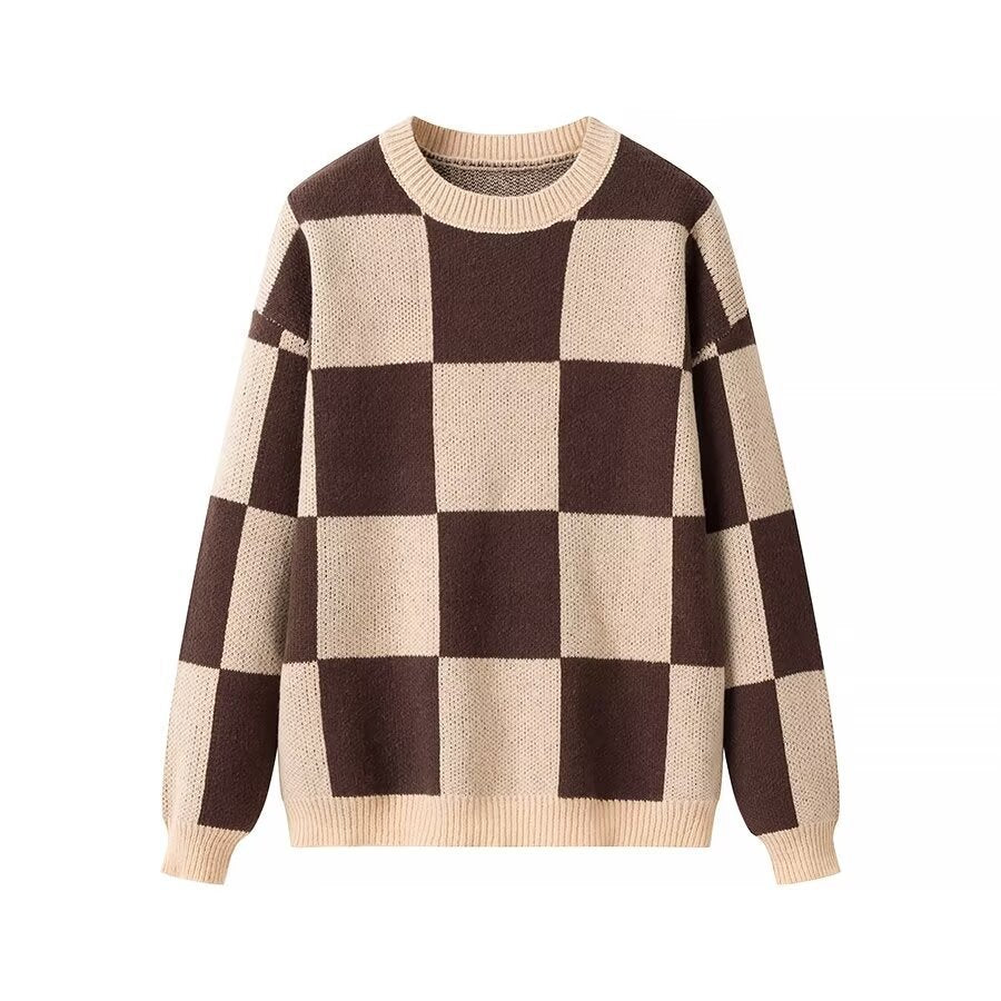 Damen Oversize-Strickpullover mit großem Karo‑Muster und geripptem Saum Shop Nory