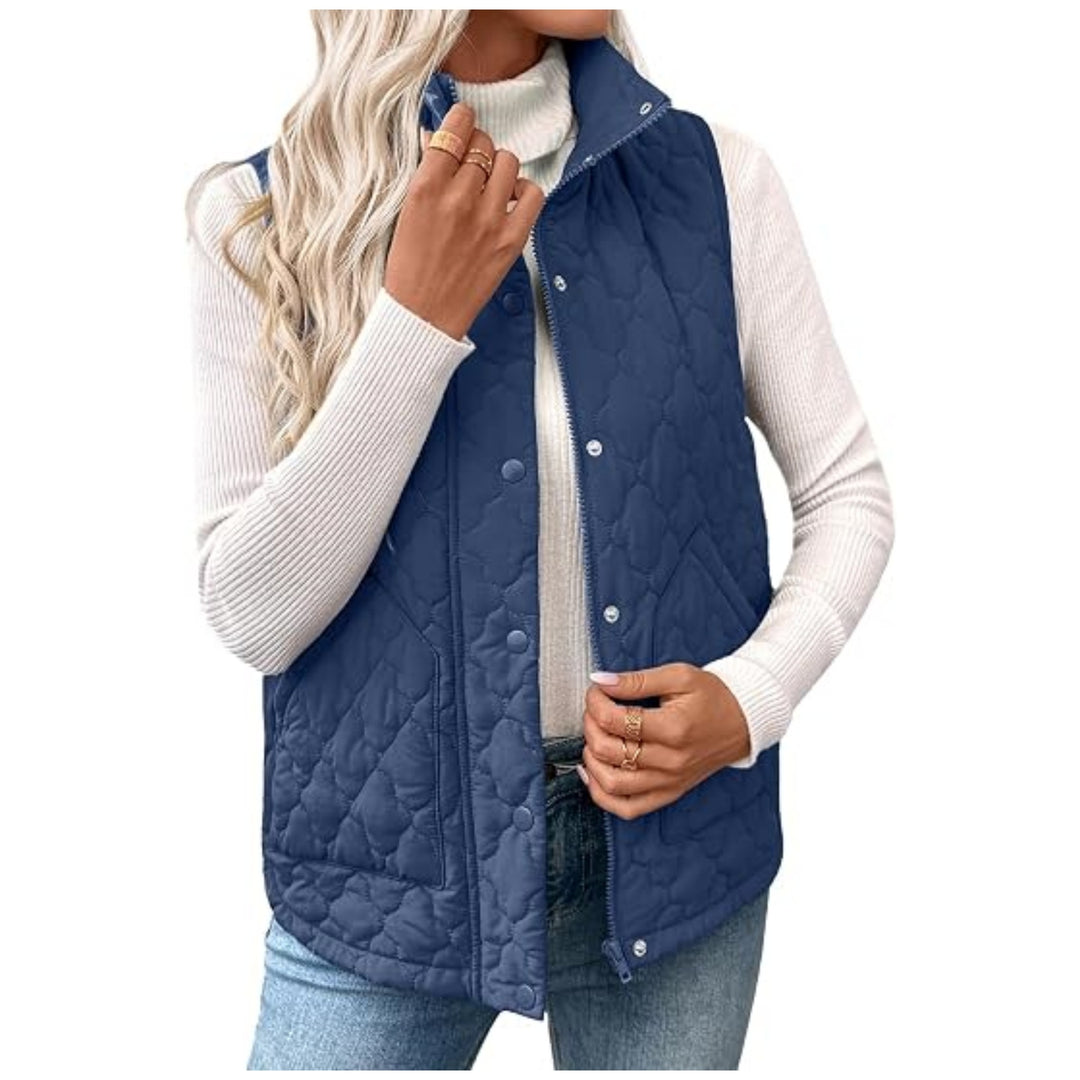 Damen Steppweste mit hohem Stehkragen, Doppelverschluss und geschwungenem Saum Shop Nory
