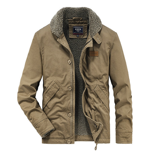 Herren Canvas-Workerjacke mit Sherpa-Futter, Stehkragen und Diagonal-Taschen Shop Nory