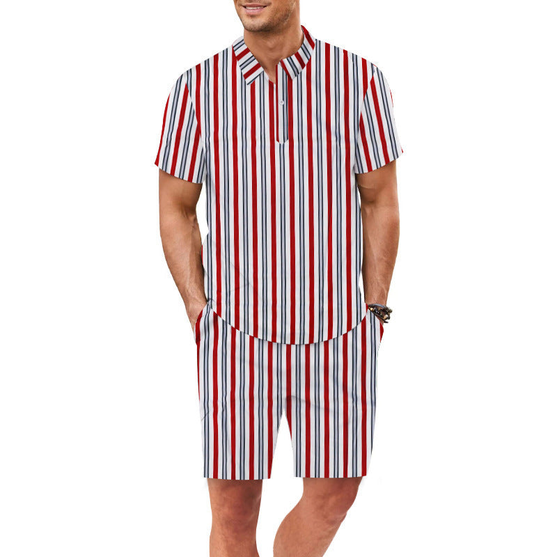 Herren Set aus kurzärmeliger Bluse und Shorts mit gestreiftem Design