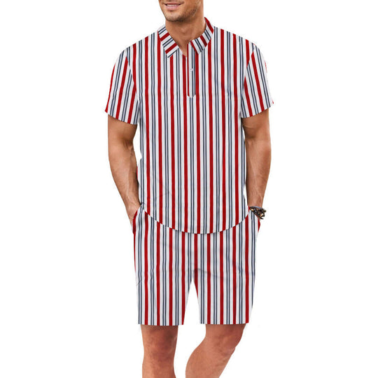 Herren Set aus kurzärmeliger Bluse und Shorts mit gestreiftem Design