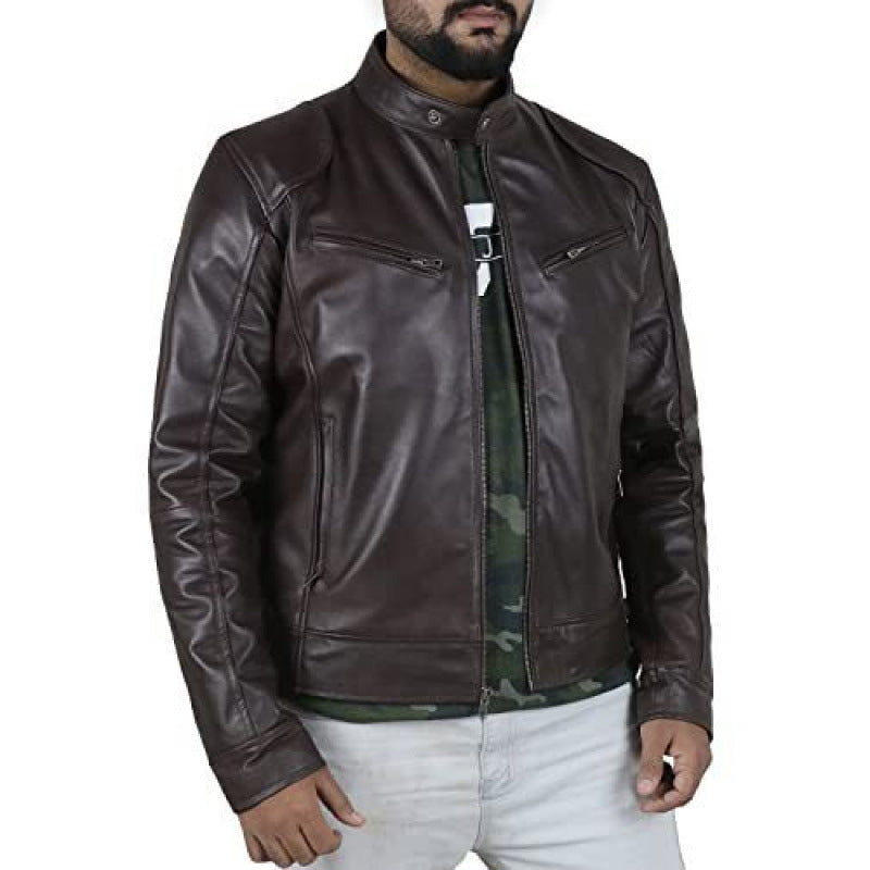 Herren Bikerjacke mit Stehkragen und Reißverschlusstaschen