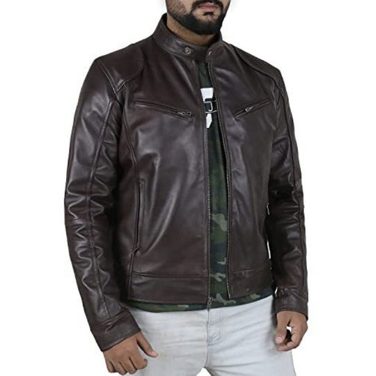 Herren Bikerjacke mit Stehkragen und Reißverschlusstaschen