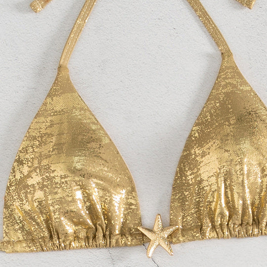 Damen Triangel-Bikini-Set mit glänzenden Akzenten und verstellbaren Trägern