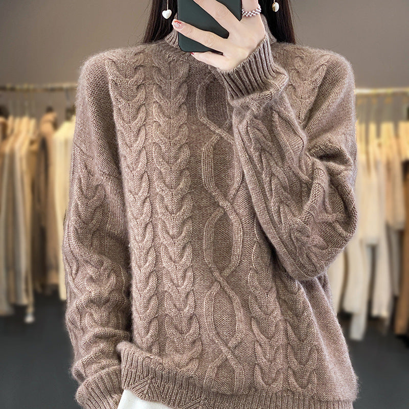 Damen Oversize-Zopfmuster-Pullover mit Mohair-Optik und gerippten Bündchen Shop Nory