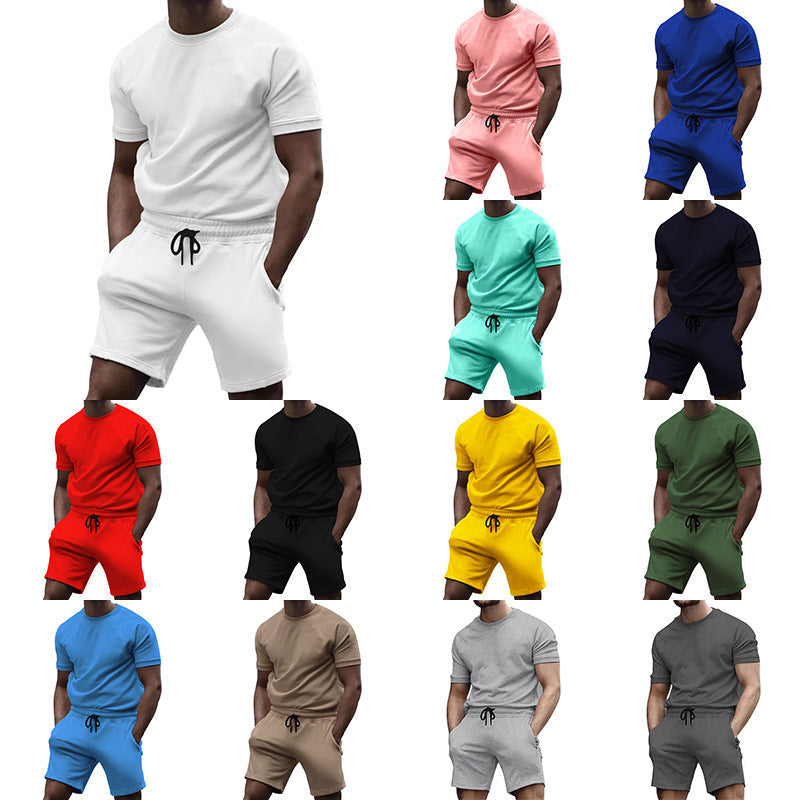 Herren nan kurzärmeliges Sweat-Set aus weichem Sweatstoff mit Rundhalsshirt und Kordelzug-Shorts
