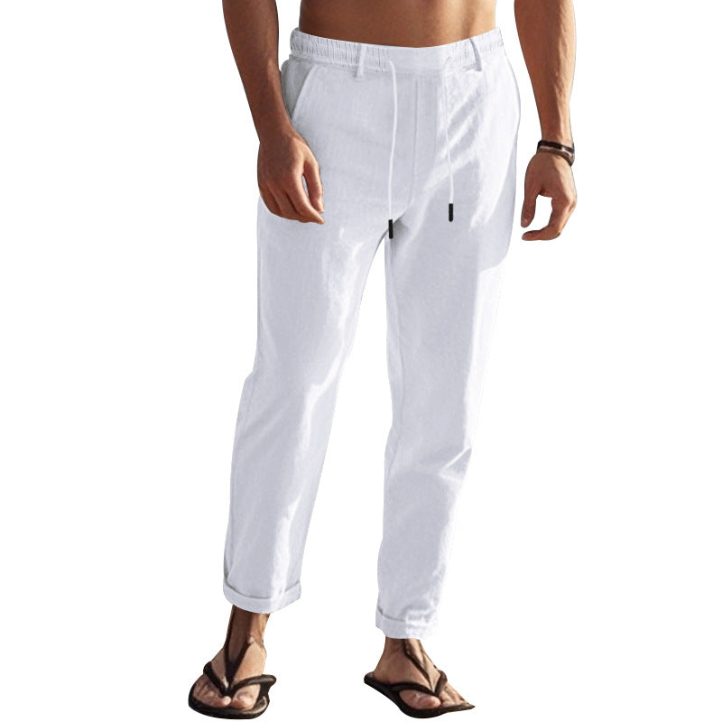 Herren Freizeit-Chino im Leinenlook mit elastischem Bund und schmaler Knöchelpassform Shop Nory