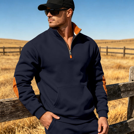 Herren Athletisches Halbzip-Sweatshirt mit Ellenbogenpatches und Kängurutasche Shop Nory