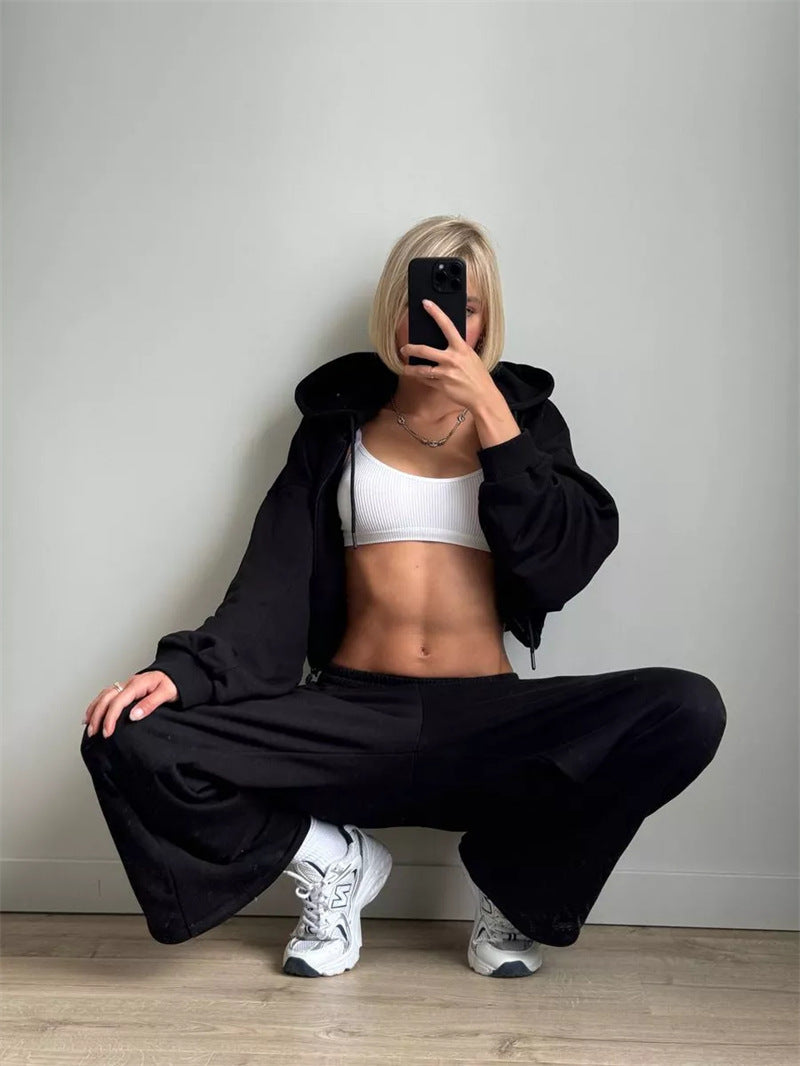 Damen cropped Kapuzenzipper mit Ballonärmeln und elastischem Saum Shop Nory