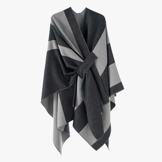 Damen Weicher Strickponcho mit Gürtel und Kontrastkante Shop Nory