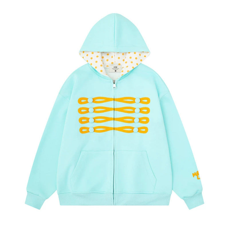 Damen Kapuzen-Sweatjacke im Oversize-Schnitt mit dekorativem Knopf-Print und gepunktetem Kapuzenfutter Shop Nory