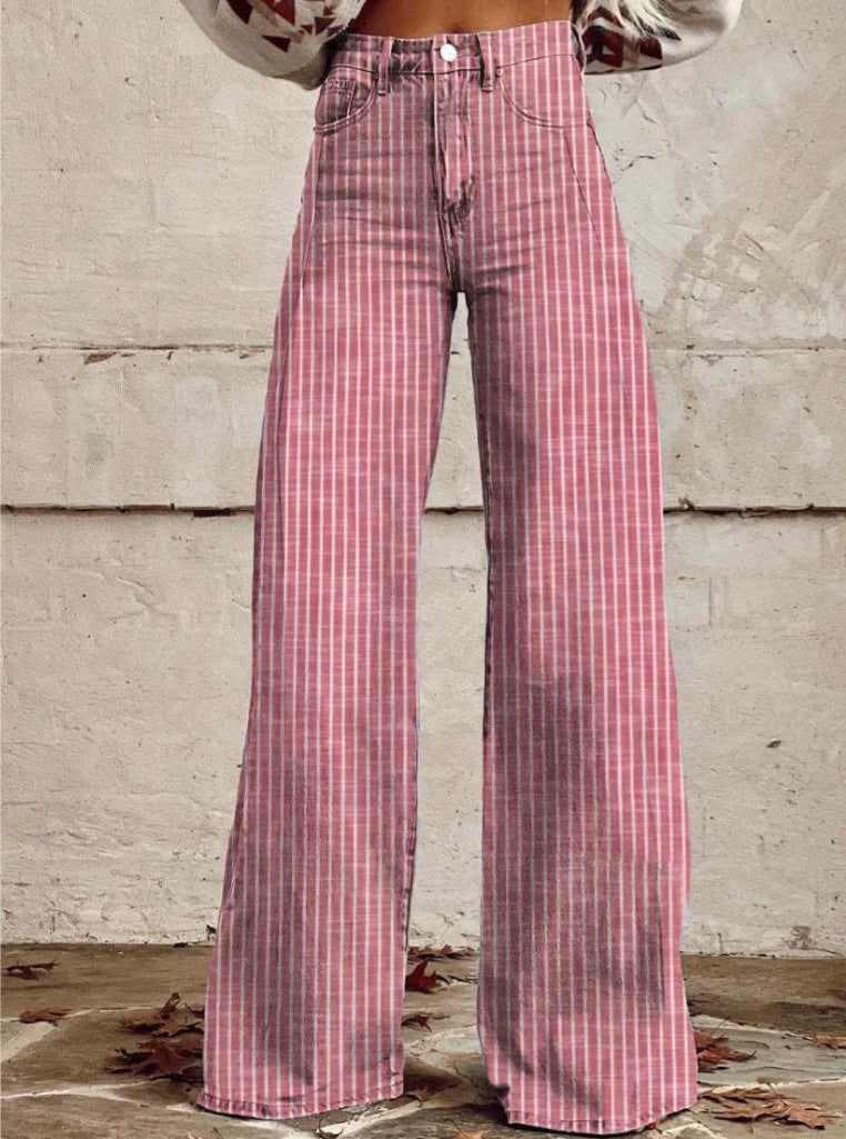 Damen Hoch geschnittene Wide-Leg Jeans mit moderner Streifenoptik
