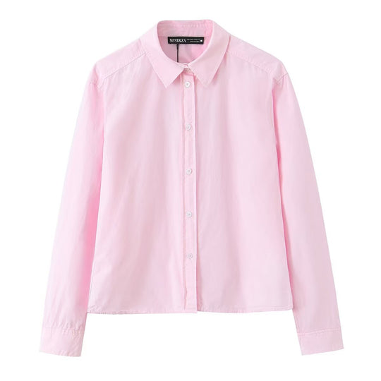 Damen Legere Baumwollbluse mit kastiger Kurzform und klassischem Hemdkragen Shop Nory