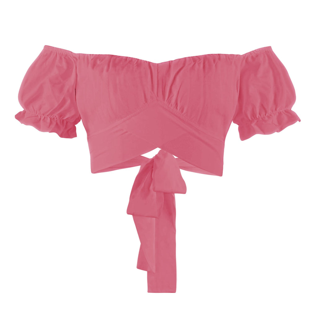 Damen Off-Shoulder Crop-Top mit Rüschärmeln und Binde-Detail Shopnory
