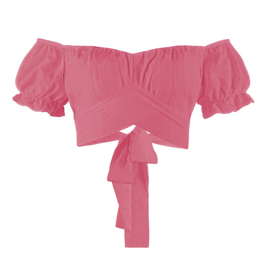 Damen Off-Shoulder Crop-Top mit Rüschärmeln und Binde-Detail Shopnory
