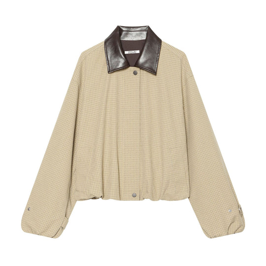 Damen Oversize-Boxy-Jacke mit Karomuster, Kunstleder-Revers und Kordelzugsaum Shop Nory